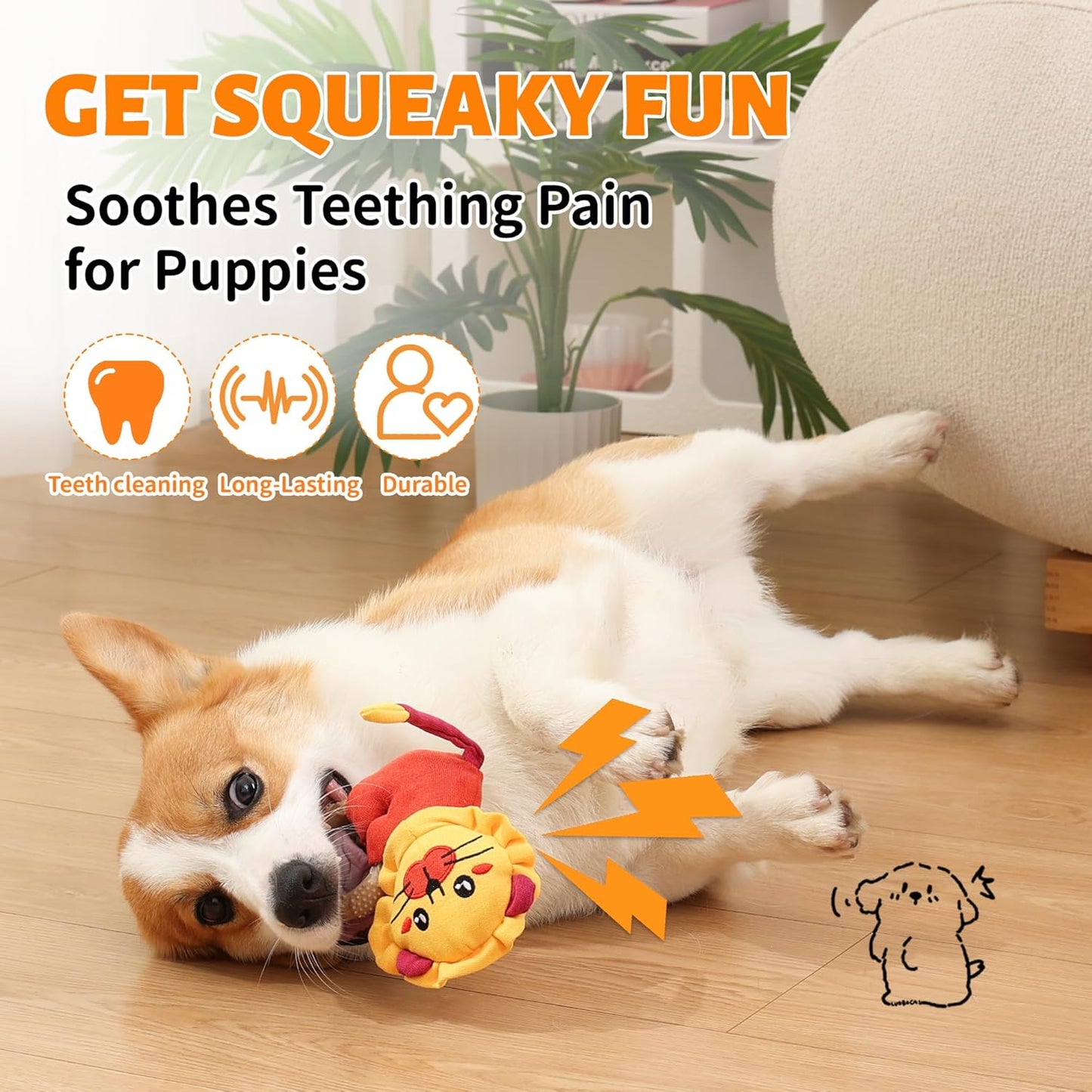 4-Pack Puppy Teething Toys, Dog Squeaky Toy to Keep Them Busy, Stuffed Toy with TPR Ring, Durable Dog Chew Toys for Small Breed