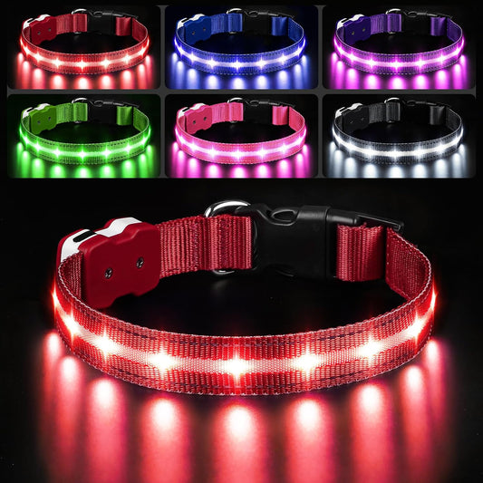PcEoTllar Light Up Dog Collars, Led Dog Collar, Rechargeable, Night Walking, Waterproof, Glow in The Dark Dog Collars Light for Large Small Medium Dogs, Red m