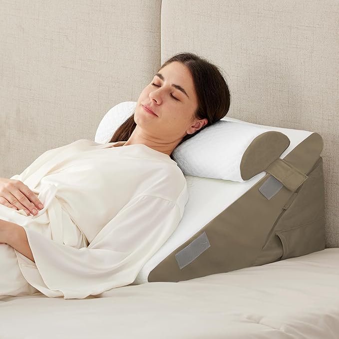 3PCS Wedge Pillow Set for After Surgery, Adjustable 9&12 Inch Bed Wedge Pillow for Sleeping, Incline Pillow Wedge for Headboard, Post Surgery, Acid Reflux, Neck&Back Support, Brown