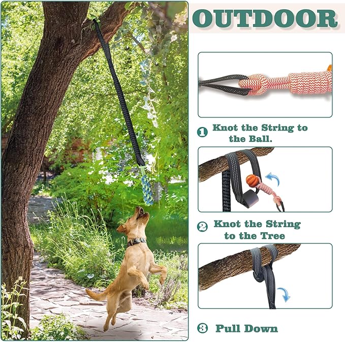 Interactive Dog Toys Tug of War Dog Toy for Small/Medium/Large Dogs,Teething Rope for Teeth Cleaning,Puzzle Ball for Chewing,Dog Bungee Tug Toy Kit, Blue