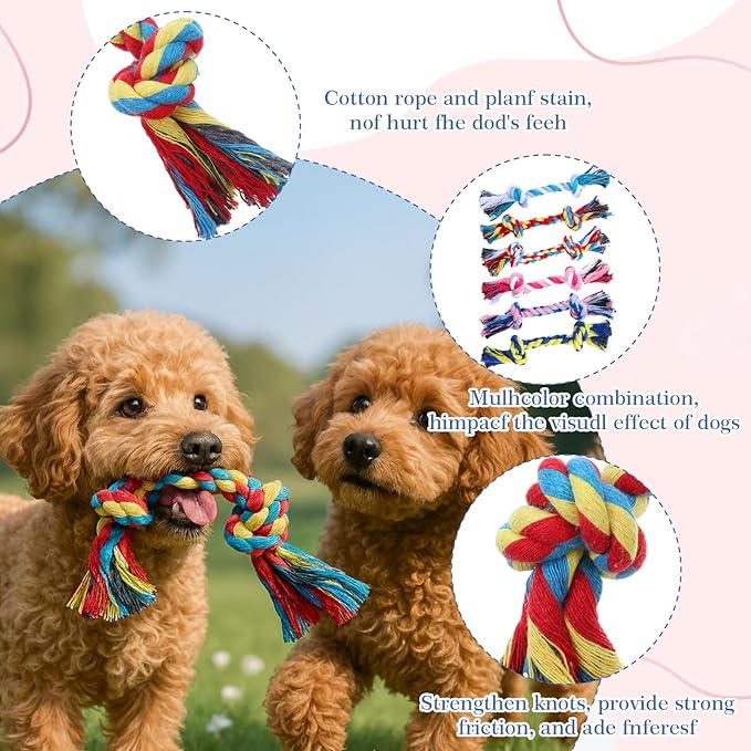 100 Pieces 6.7 Inch Knot Rope Dog Toys Multi Color Puppy Chew Toy Cotton Puppy Toy Dental Dog Teething Toys 2 Knot Dogs Tug for Small and Medium Dogs Aggressive Chewers Supplies