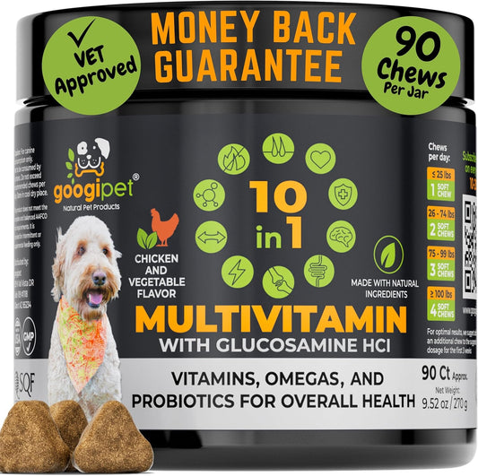 Googipet Premium 10 in 1 Dog Vitamins Multivitamin Chewable with Probiotics for Gut Health, Dog Vitamins and Supplements w/Vitamin C & Glucosamine for Joint Support (Chicken & Vegetable Flavor)