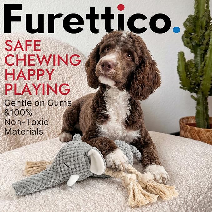 Squeaky Dog Teething Interactive Chew Toy Chewer Stuffed Toys with Squeaker for Small Medium Breed Tough Durable Funny Pet Supplies Ideal Puppy Cats Gifts - Elephant, Medium