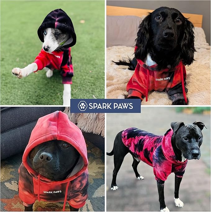 Spark Paws Dog Hoodie – Premium Dog Sweater for Small, Medium, and Large Dogs | Warm Outfits for French Bulldogs, Pitbull, Puppy, Winter Jacket Alternative - Red & Black - L