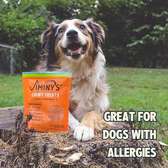 Jiminy's Chewy Cricket Training Treats for Dogs, Low Calorie, Hypoallergenic, Made in USA, 6oz, Pumpkin & Carrot (Pack of 1)
