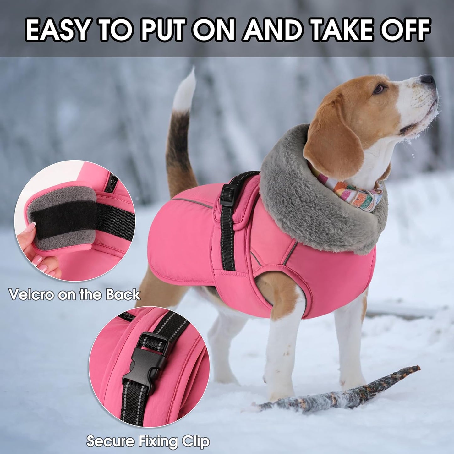 PETDSH Dog Coat Large, Windproof Dog Jacket with Warm Fleece Lining, Thickened Collar Dogs Winter Coat, Adjustable Reflective Pet Coats for Cold Weather (Pink, XX-Large)
