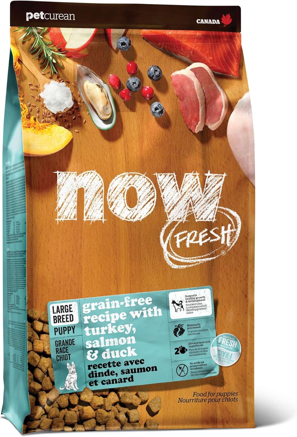 Now Fresh Grain-Free Large Breed Dry Puppy Food with Turkey, Salmon & Duck, Healthy Kibble for Growing Dogs with Real Meat & Fish, Chicken-Free, Pumpkin & Probiotics for Good Digestion, 25 lb Bag