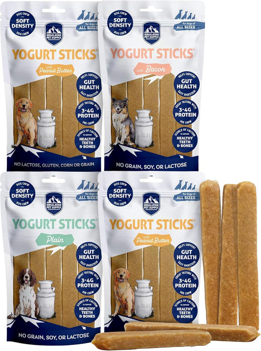 Himalayan Dog Chew Yogurt Sticks, Mixed Flavors, Dog Treats with Prebiotics, Probiotics & Protein, Digestive Support, Lactose & Gluten Free, Natural Dog Treat for All Breeds, Made in America, 4pk