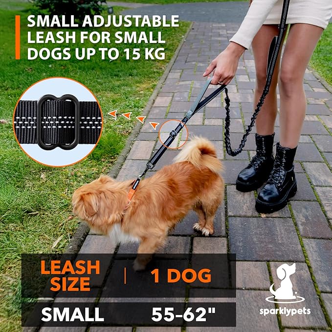 SparklyPets - Hands Free Dog Leash with Reflective Stitches - Waist Leash for Dog Walking, Hiking, Training, Jogging, Canicross, Running - for Small Dogs