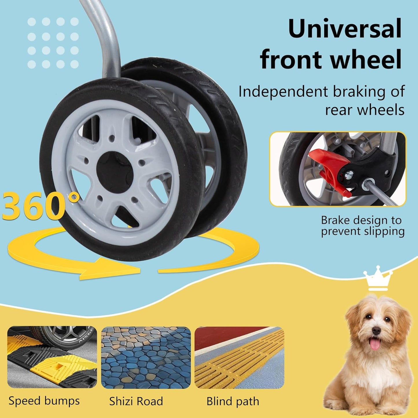 FDW Pet Stroller 4-Wheel Dog Cat Stroller Travel Folding Carrier with Cup Holder and Removable Liner for Small Medium Dogs Cats, Dark Black