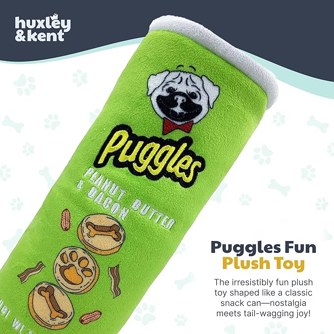 Huxley & Kent Funny Dog Toy w/Squeaker – Power Plush Squeaky Dog Toys for Small, Medium & Large Dogs – Soft Stuffed Animal for Indoor Play & Fetch - Puggles Can, Large