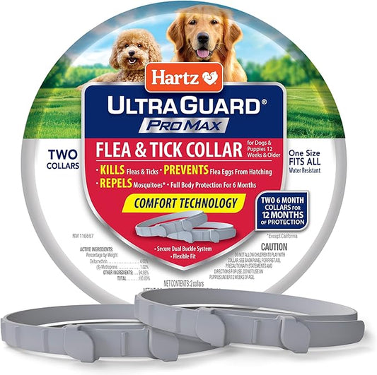 Hartz UltraGuard ProMax Flea & Tick Collar for Dogs I 12 Months Protection I Soft & Comfortable Flea & Tick Prevention I 2 Pack,Gray