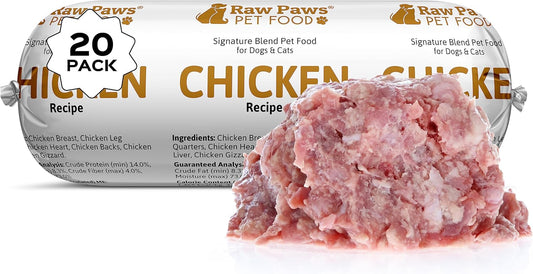 Raw Paws Signature Blend Pet Food for Dog & Cats - Chicken Recipe, 1-lb Rolls (20 Pack) - Fresh Made in USA, Natural Raw Diet Dog Food, Raw Frozen Dog & Cat Food - Meat Roll Dog Food Log