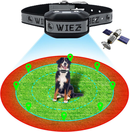 WIEZ GPS Wireless Dog Fence for Outdoor, Electric Dog Fence Collar with 3 Correction Mode, Pet Containment System for Most Dogs