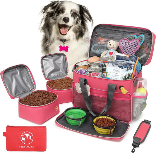 Multi-Function Pet Travel Bag - Ideal for Week Away/Overnight Trips - Cat & Dog Travel Accessories with Diaper Bag Style & Multiple Pockets