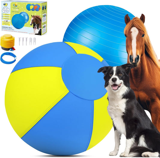 Herding Ball for Dogs and Horses - 18" Jolly Ball for Dogs, Agility Training Equipment, Herding for Australian/German Shepherd, Improved Bite-Resistant, Reinforced Sewing Dog Toys - Blue&Yellow（NEW）
