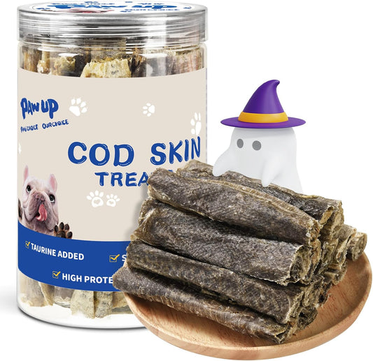 PAWUP Dog Treats, Cod Skins Dog Treat with Taurine, One-Ingredient Grain-Free Chew Fish Skin Rolls Rich in Omega3, 8 oz