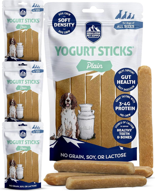 Himalayan Dog Chew Yogurt Sticks, Yogurt, Dog Treats with Prebiotics, Probiotics & Protein, Digestive Support, Lactose & Gluten Free, Natural Dog Treat for All Breeds, Made in America, 4pk