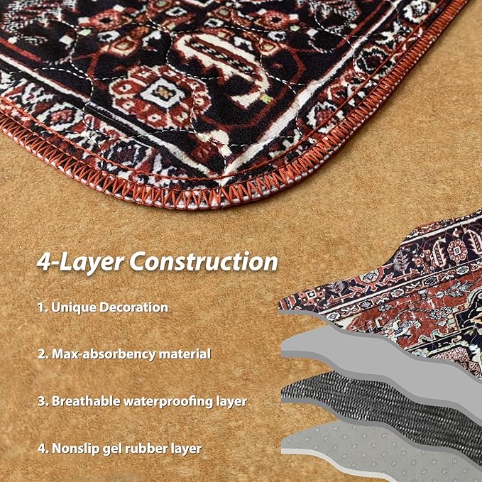 nunubaby Washable Pee Pads for Dogs, Stylish, Non-Slip and Leak-Proof Pee Pads. Reusable Potty Pads for Dogs for Crates and Floors.(Red/Rect, 36" x72" )