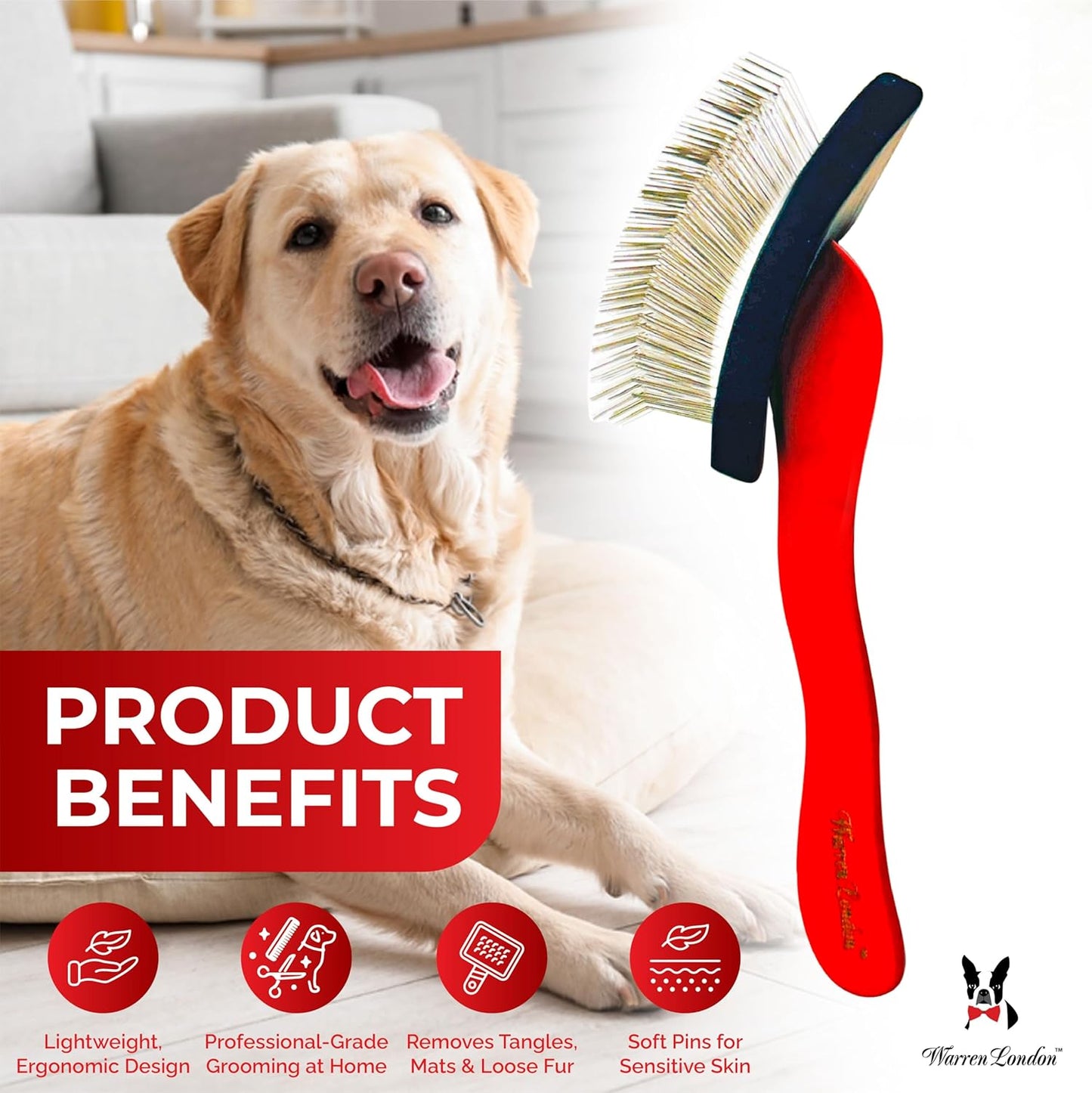Warren London FurBreeze Pro Max Doodle Brush for Dogs – 4" x 3" Grooming Brush for Long & Thick Coats – Removes Mats & Tangles – Ideal for Goldendoodles, Poodles, Labradors – Professional Groomers