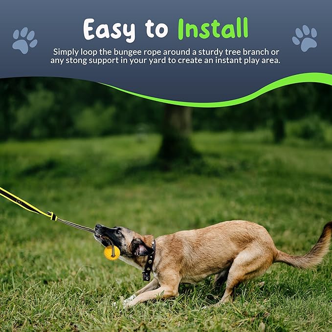 Tree Rope Toy for Dogs - Bungee Tug Toy for Small to Large Breeds - Outside Entertainment and Exercise Hanging Dog Toys Tug of War with Chew Rope and Ball Set (Reflective)