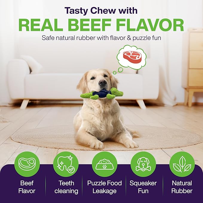 Dog Chew Toys for Small and Medium Breeds, Squeaky Dog Toys Plush, Interactive Dog Toys to Keep Them Busy, Alligator Dog Puzzle Toy, Dogs Dental Chew, Beef Flavored Chew Toy, Dogs Birthday Toy- Green