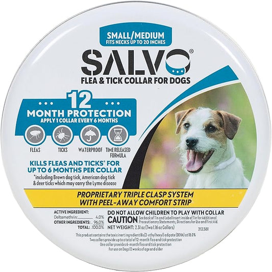SALVO Flea and Tick Collar for Dogs - Pack of 2 for 12 Months of Protection - Flea and Tick Prevention for Dogs (Small/Medium)