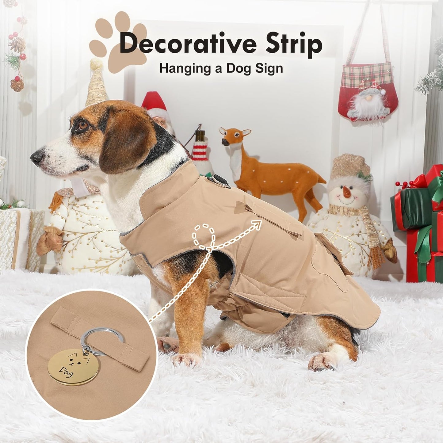 Workwear Style Dog Coats with Harness Built in for Small Dogs Windproof Warm Puppy Jacket with Storage Pockets for Cold Winter,LightBeige XXXL