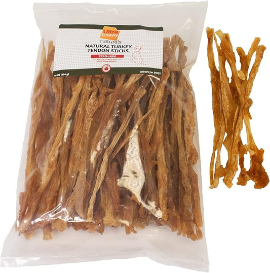 Ultra Chewy Turkey Tendon Sticks for Dogs - Premium All-Natural, Hypoallergenic, Long-Lasting Dog Chew Treat, Easy to Digest, Ingredient Sourced from USA (1 Lb Pack)