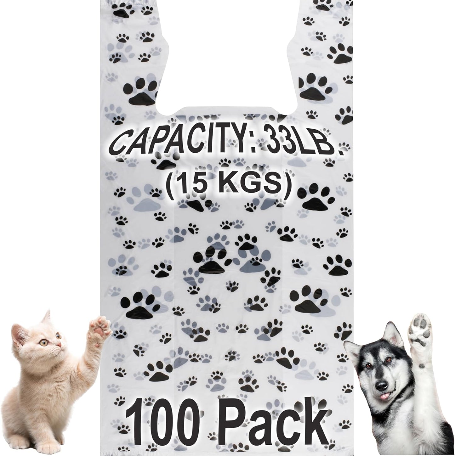 T Shirt Bags - Paw Print Bags - 100 Pack - Thank You Shopping Bag Cat or Dog Paw Print Design Plastic T-Shirt Bag 22" L x 12" W x 7"