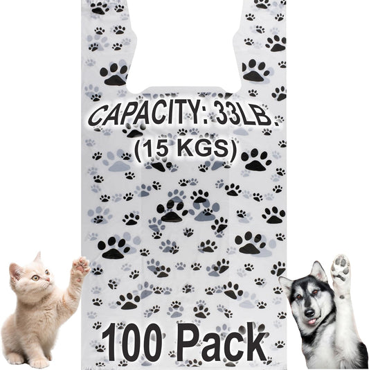 T Shirt Bags - Paw Print Bags - 100 Pack - Thank You Shopping Bag Cat or Dog Paw Print Design Plastic T-Shirt Bag 22" L x 12" W x 7"