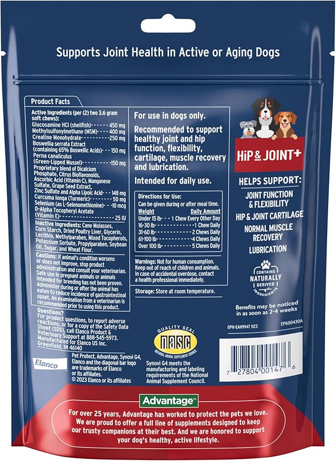 Bundle of Seresto Large Dog Collar for Dogs Over 18 lbs. + Pet Protect Hip & Joint Supplement for Dogs 60 Chews