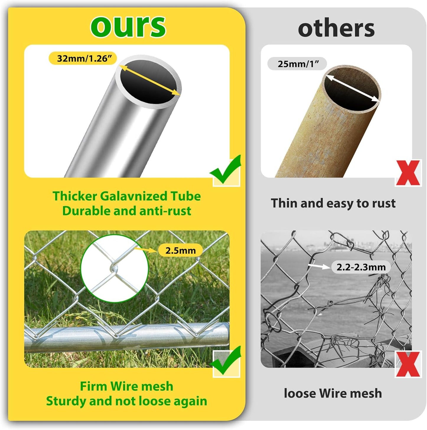 Large Dog Kennel Outdoor, Outside Dog Run Enclosure Heavy Duty Galvanized Steel Chain Link Metal Dog Pen House with Lockable Door and Water-resistant Roof, for Medium and Large Dogs(6.76'x6.76'x5.65')