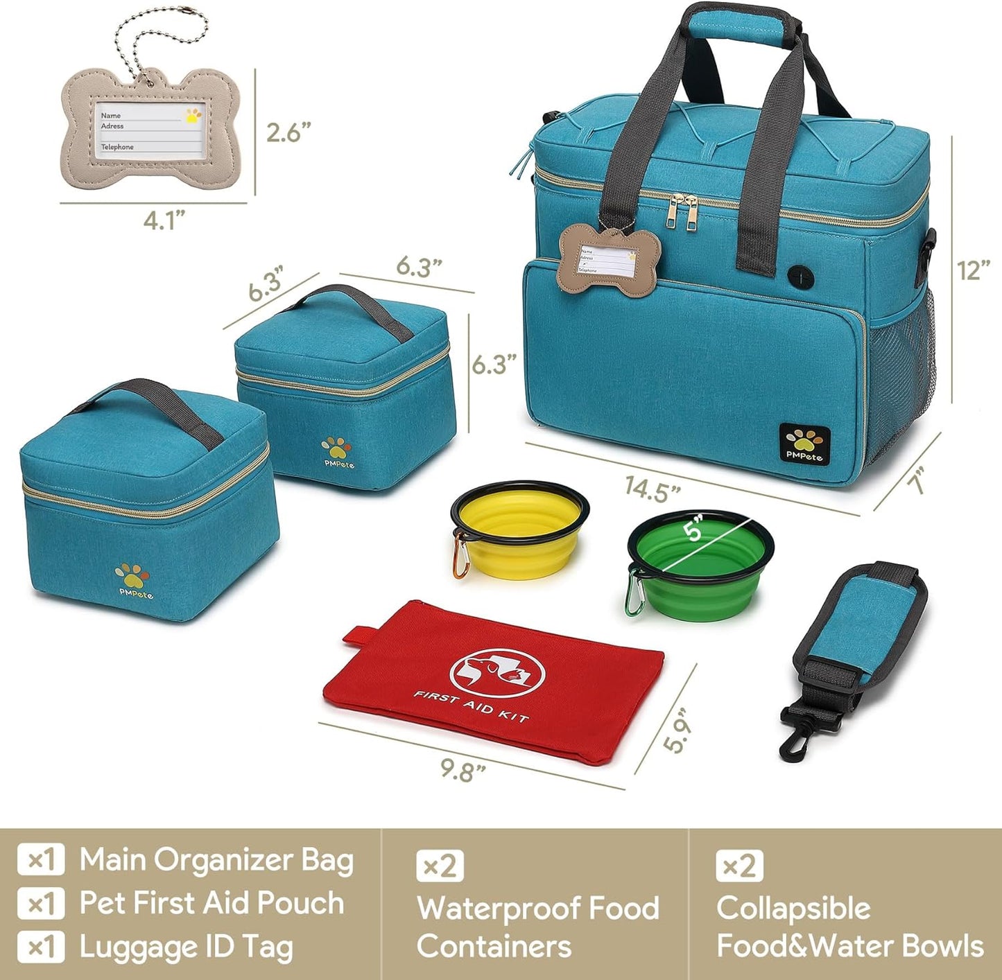 Dog Travel Bag for Traveling| Week Away/Overnight Dog Travel Accessories with Multi-Function Pockets|Pet Travel Set for Dog and Cat|Ideal Dog Diaper Bag and Dog Travel Kit(Sea Blue)