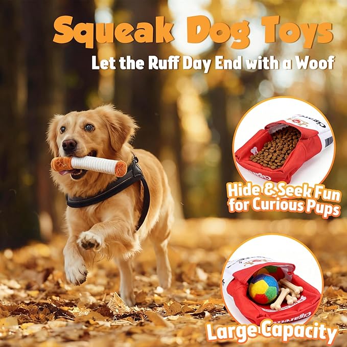 KEZKALS Interactive Dog Toys, 3 Pack Squeaky Dog Toy, Funny Dog Toys for Small Medium Dogs, Dog Gifts Stocking Stuffers, Funny Plush Pet Supplies with Treat Box for Christmas Birthday