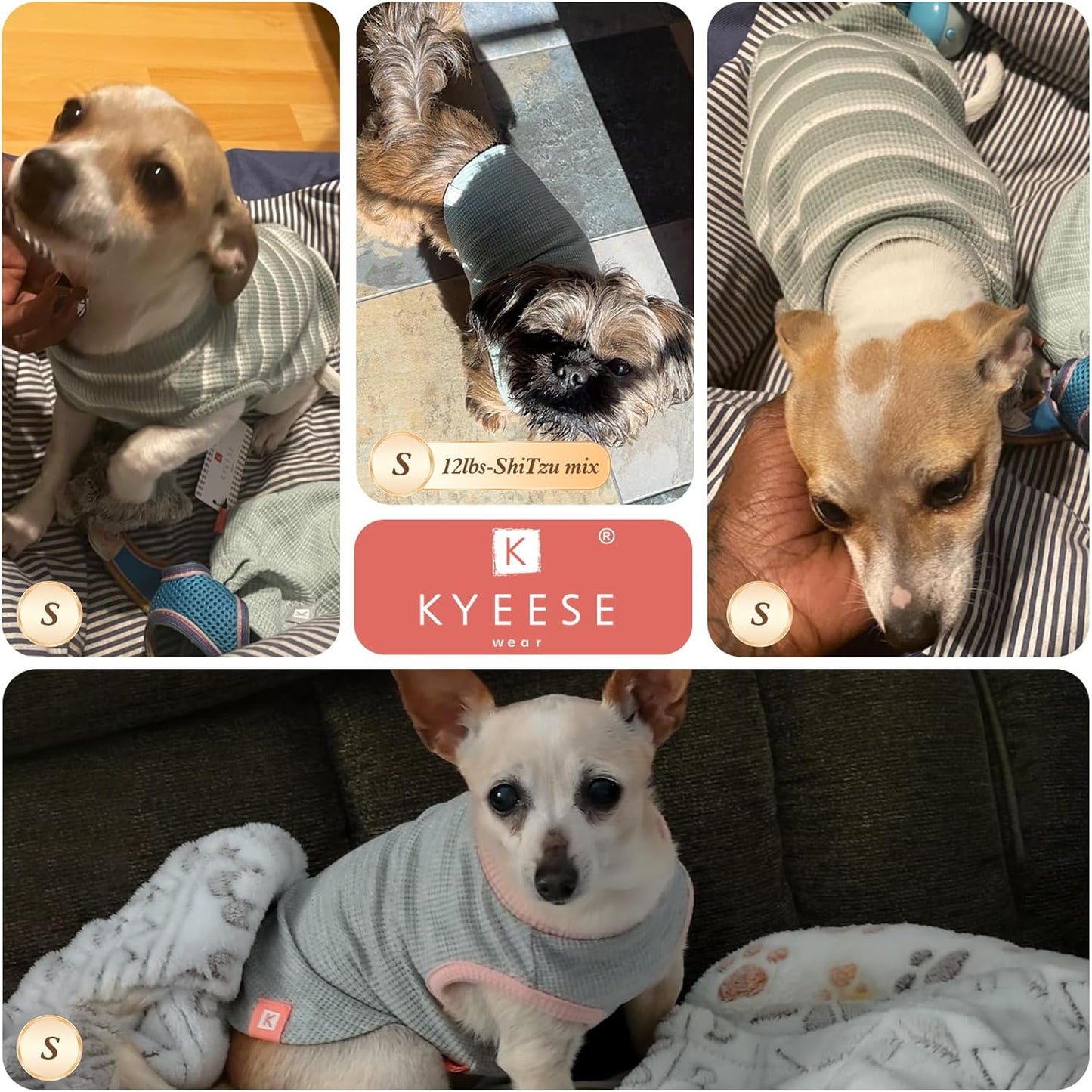 KYEESE 2Pack Dog Shirts Waffle for Small Dogs Stretchy T-Shirts Lightweight Tank Top Sleeveless Vest Breathable Cat Tee, Small, Green+Grey