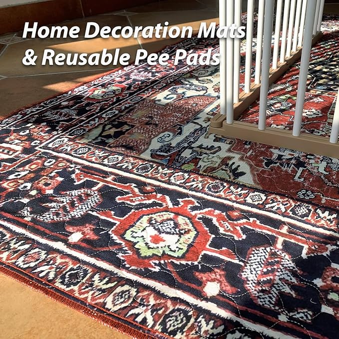 nunubaby Washable Pee Pads for Dogs, Stylish, Non-Slip and Leak-Proof Pee Pads. Reusable Potty Pads for Dogs for Crates and Floors.(Red/Rect, 48" x48" )