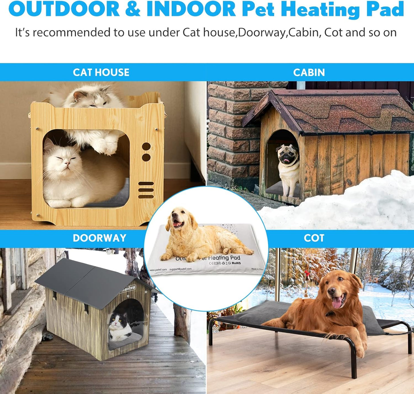 PETNF Outdoor Heated Pet Bed with Waterproof Cover,Pet Heating Pads for Dog,Soft Electric Blanket Auto Temperature Control,Heating Mat for Dog House Cabin Cot Doorway,Rescue Cats