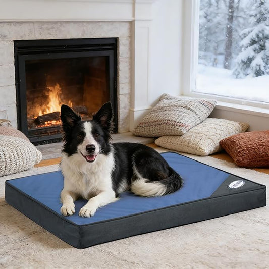 Orthopedic Outdoor Waterproof Dog Beds for Medium Dogs, Washable Pet Bed with Egg Crate Foam Pet Bed Mat for Crate and Removable Oxford Fabric Cover,36"x 26", Navy