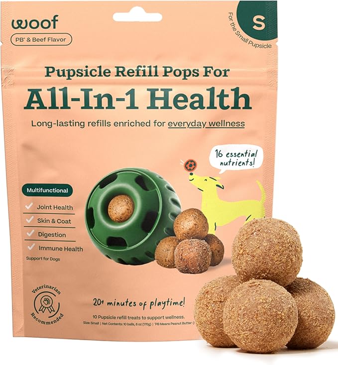 WOOF Pupsicle Refill Pops for All-in-1 Health - Long-Lasting Multivitamin Refills for The Pupsicle Toy - with Vitamins A, B, D, Iron, Magnesium, and Fiber - Small Pops - 10 Count