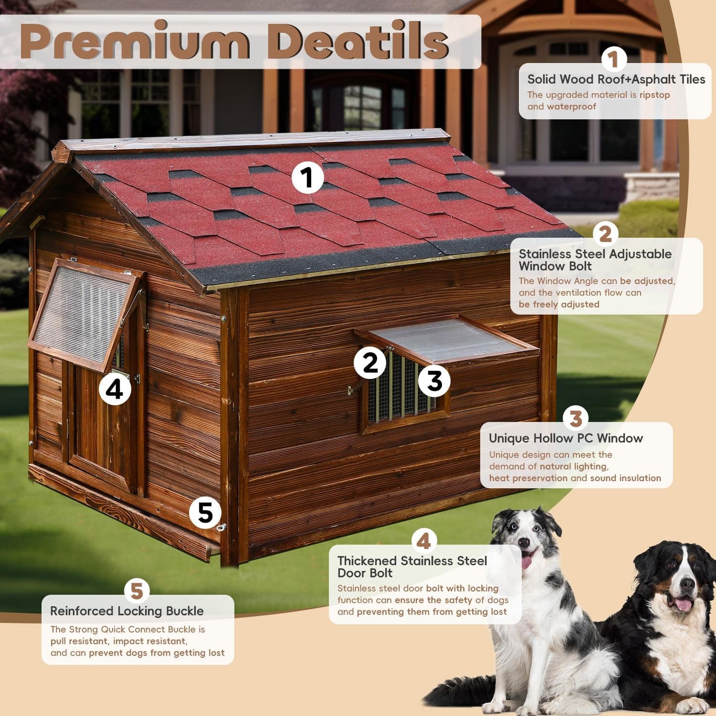 Extra Large Wooden Dog House Outdoor for Large Breed,Weatherproof Outside Doghouse Shelter with Door,Woof,Insulated Warm Goat House for Outside,Easy Clean and Assemble
