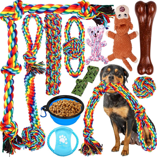 Dog Toys for Aggressive Chewers 13 Pack，Indestructible Tug of War Toys for Small, Medium, Large Dog Breeds, Teeth Cleaning Chew Toys Pet Interactive Rope Toys