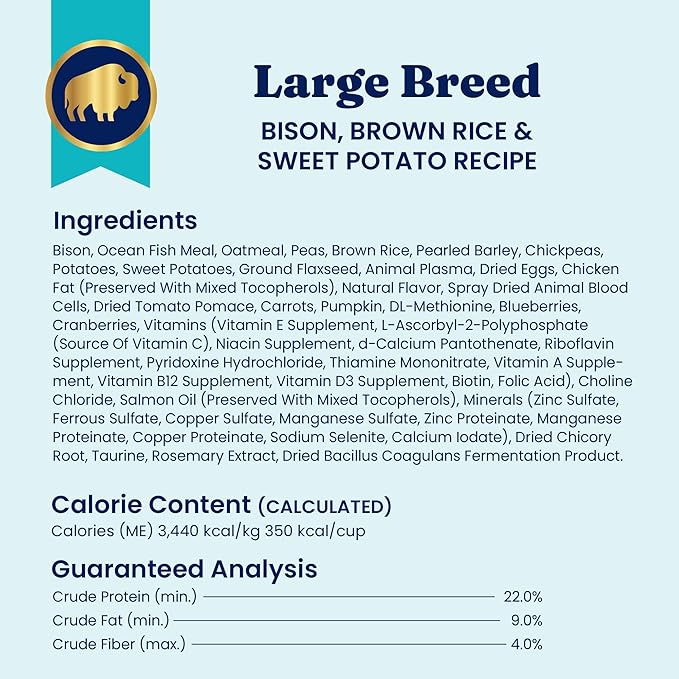 Solid Gold Bison Dry Dog Food for Large Dogs – High Protein, Whole Grain Kibble with Real Bison, Brown Rice & Omega 3 – Large Kibble w/Probiotics for Gut Health - Adult Dog Food - Nutrientboost™– 11LB