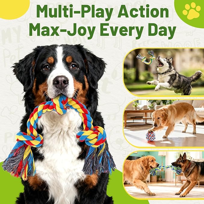 9-Pack Dog Rope Toys for Large Dogs – Strong Tug Toys for Aggressive Chewers, Ideal for Tug-of-War & Teeth Cleaning, Multi-Style Rope Set for Active Dogs