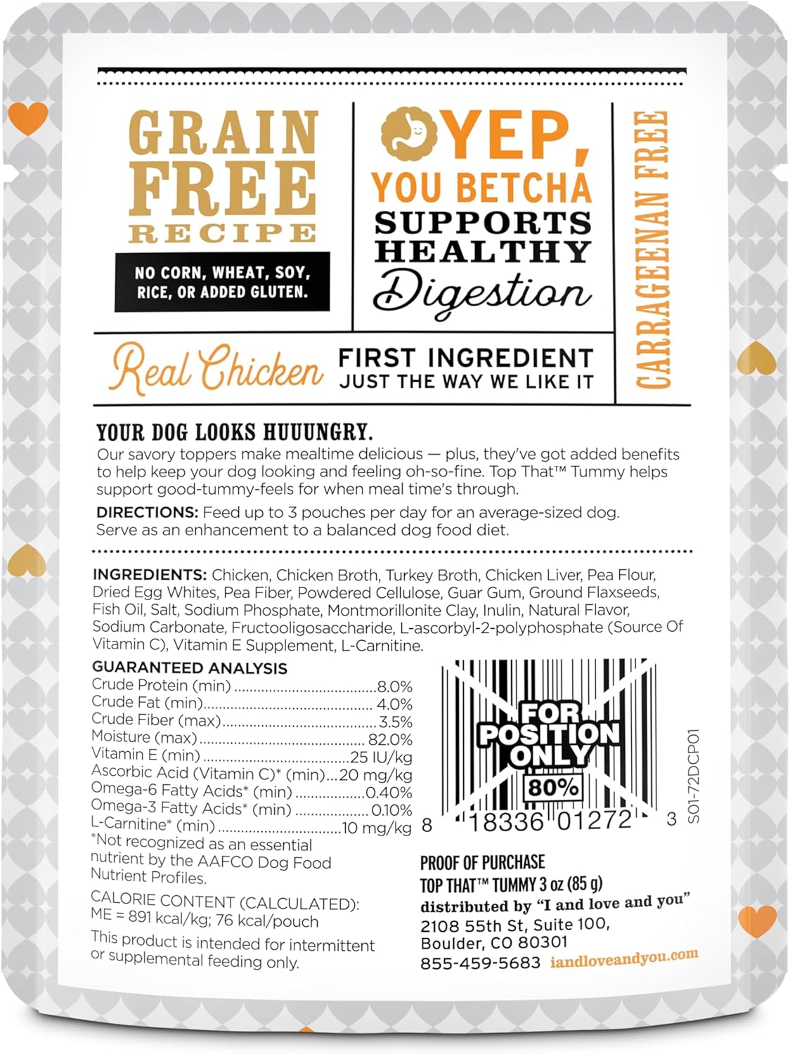 "I and love and you" Top That Tummy Wet Dog Food Pouch, Chicken Recipe In Gravy, 3 oz (Pack of 12)