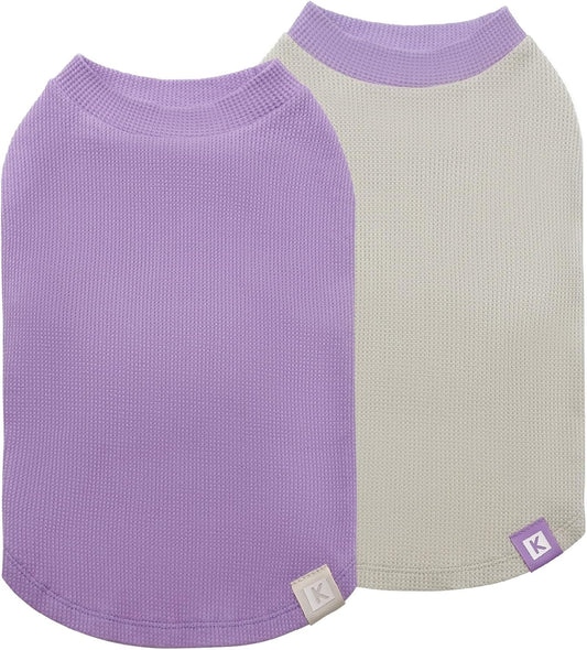 KYEESE 2Pack Dog Shirts Waffle for Small Dogs, Stretchy T-Shirts, Lightweight Tank Top, Sleeveless Vest, Breathable Cat Shirt, Medium, Purple + Grey