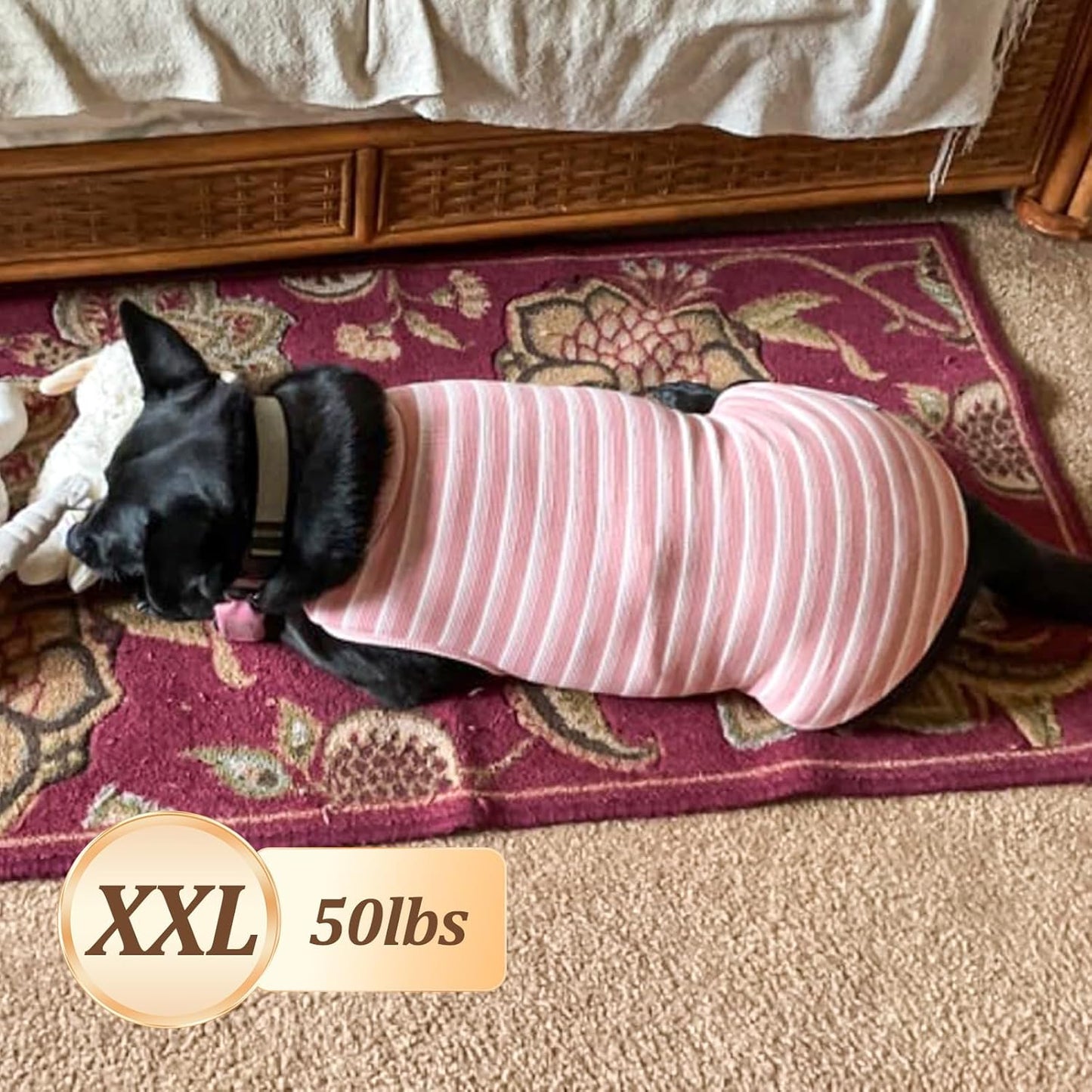 KYEESE 2Pack Waffle Dog Shirts Stretchy T-Shirts Lightweight Tank Top Sleeveless Striped Vest Breathable Pet Tee, XX-Large, Pink+Striped