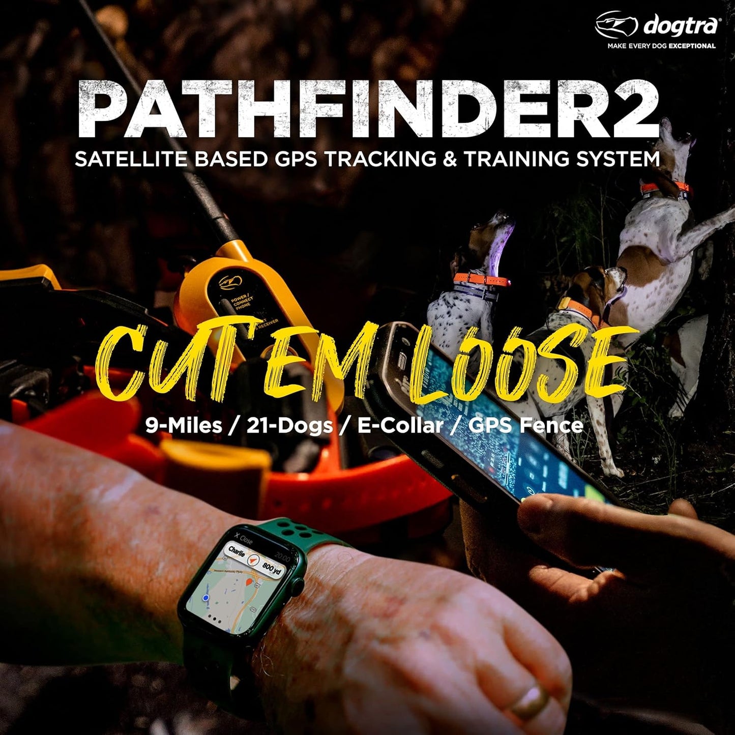 Dogtra Pathfinder 2 - Hunting Ecollar GPS Dog Training Collar with Remote, 9 Mile Range, Tracking & Containment for Medium & Large Dog Breeds, Electric GEO Fence Tracker, Stimulation, Vibration, Tone