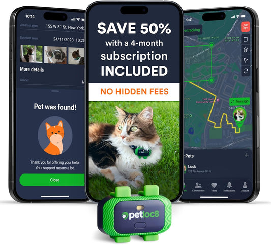 Cat GPS Tracker – Smallest Waterproof Pet Tracking Device with App, Real-Time Location, Smart Alerts & Geo-Fence, Long-Life Battery, Collar-Compatible – iOS & Android (4-Mo Subscription Included)