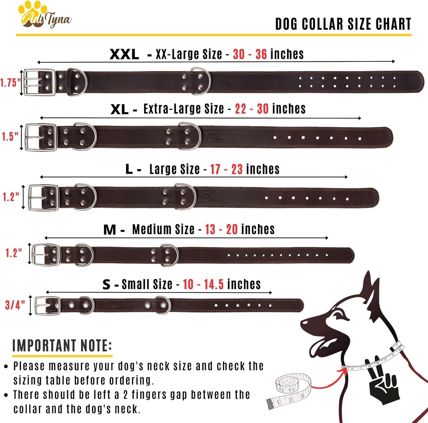 ADITYNA Heavy Duty Leather Dog Collar - Soft and Strong Leather Collar for Large Breeds (Large: Fit 17" - 23" Neck, Brown - Gold Colored Buckle)